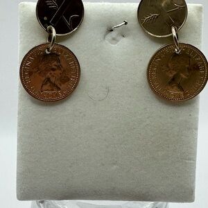 Vintage British Coin Drop Earrings, 1950
